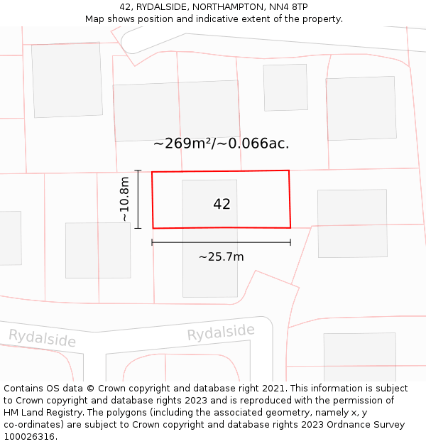 42, RYDALSIDE, NORTHAMPTON, NN4 8TP: Plot and title map