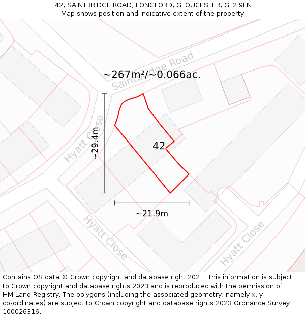 42, SAINTBRIDGE ROAD, LONGFORD, GLOUCESTER, GL2 9FN: Plot and title map