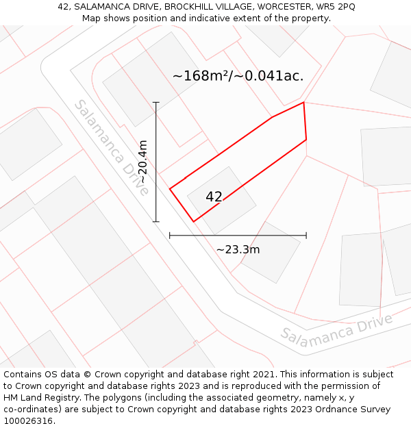 42, SALAMANCA DRIVE, BROCKHILL VILLAGE, WORCESTER, WR5 2PQ: Plot and title map