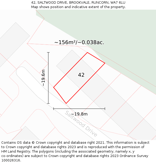 42, SALTWOOD DRIVE, BROOKVALE, RUNCORN, WA7 6LU: Plot and title map