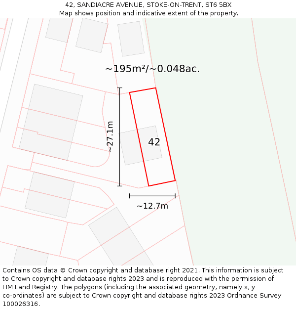 42, SANDIACRE AVENUE, STOKE-ON-TRENT, ST6 5BX: Plot and title map