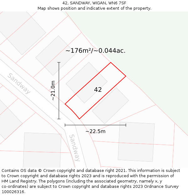 42, SANDWAY, WIGAN, WN6 7SF: Plot and title map