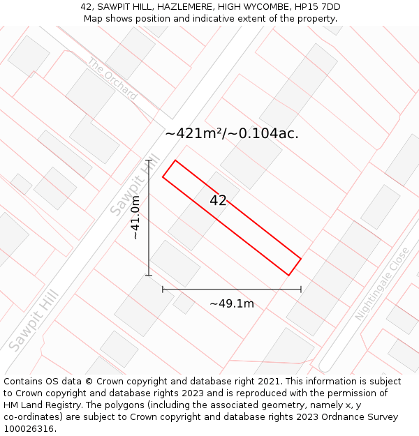 42, SAWPIT HILL, HAZLEMERE, HIGH WYCOMBE, HP15 7DD: Plot and title map