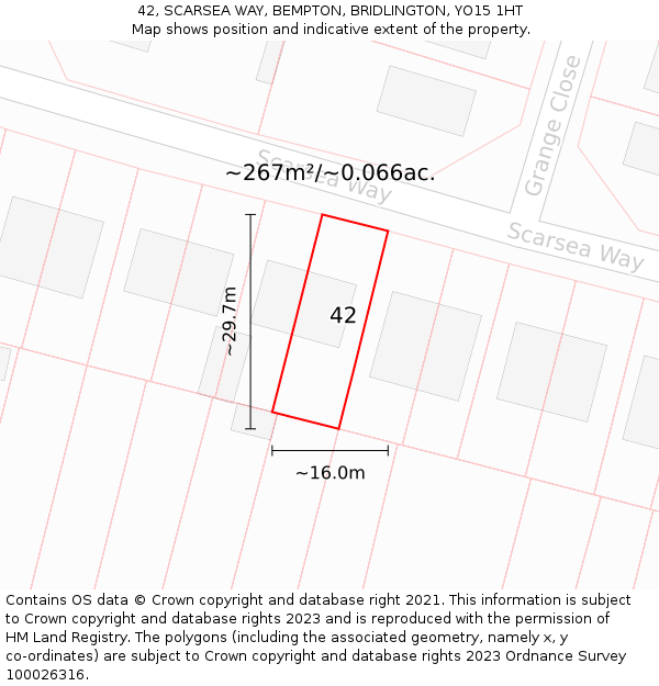 42, SCARSEA WAY, BEMPTON, BRIDLINGTON, YO15 1HT: Plot and title map