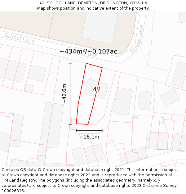 42, SCHOOL LANE, BEMPTON, BRIDLINGTON, YO15 1JA: Plot and title map