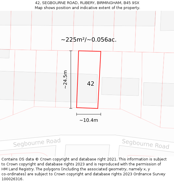 42, SEGBOURNE ROAD, RUBERY, BIRMINGHAM, B45 9SX: Plot and title map