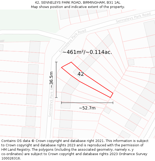 42, SENNELEYS PARK ROAD, BIRMINGHAM, B31 1AL: Plot and title map