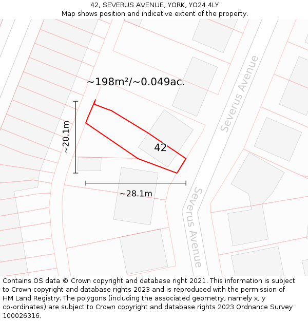 42, SEVERUS AVENUE, YORK, YO24 4LY: Plot and title map