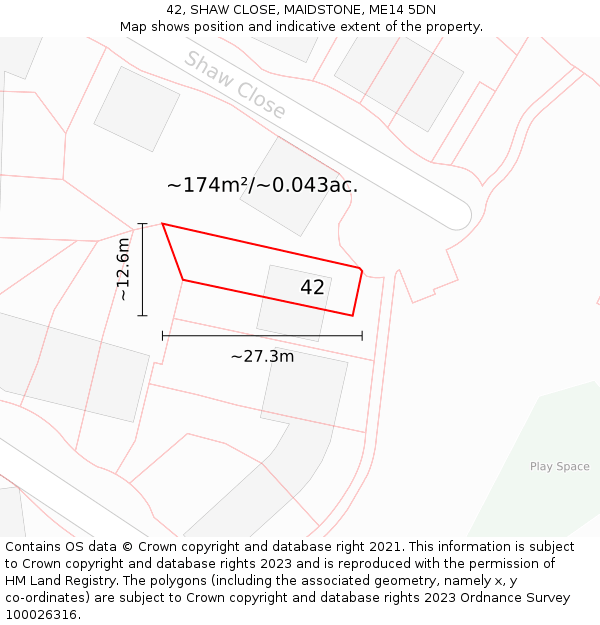 42, SHAW CLOSE, MAIDSTONE, ME14 5DN: Plot and title map