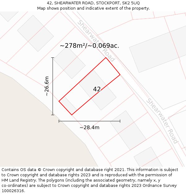 42, SHEARWATER ROAD, STOCKPORT, SK2 5UQ: Plot and title map