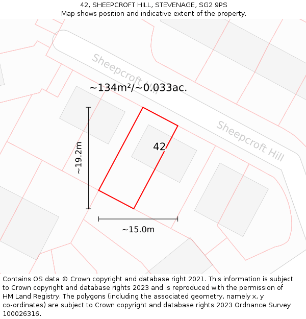 42, SHEEPCROFT HILL, STEVENAGE, SG2 9PS: Plot and title map