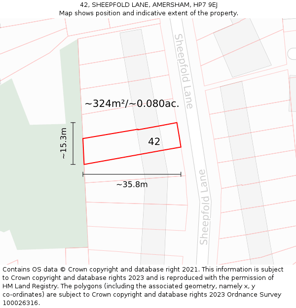 42, SHEEPFOLD LANE, AMERSHAM, HP7 9EJ: Plot and title map