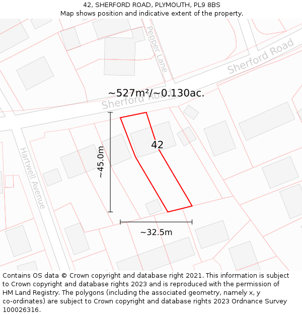 42, SHERFORD ROAD, PLYMOUTH, PL9 8BS: Plot and title map