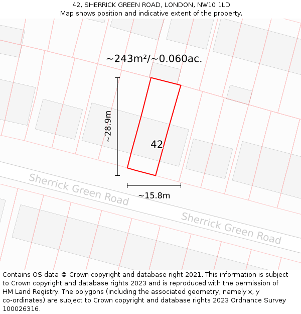 42, SHERRICK GREEN ROAD, LONDON, NW10 1LD: Plot and title map