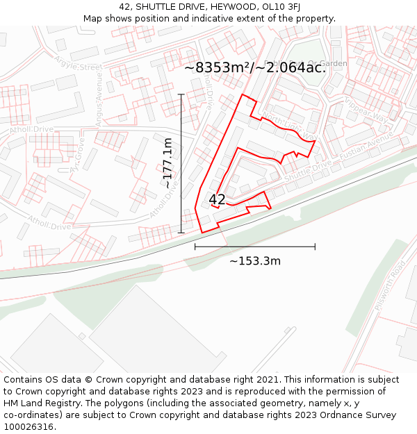 42, SHUTTLE DRIVE, HEYWOOD, OL10 3FJ: Plot and title map