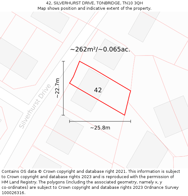 42, SILVERHURST DRIVE, TONBRIDGE, TN10 3QH: Plot and title map