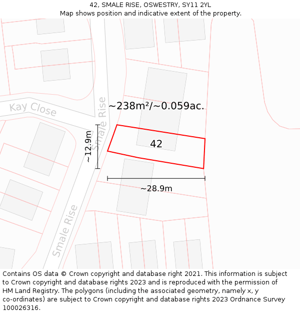 42, SMALE RISE, OSWESTRY, SY11 2YL: Plot and title map