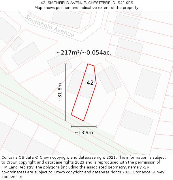 42, SMITHFIELD AVENUE, CHESTERFIELD, S41 0PS: Plot and title map