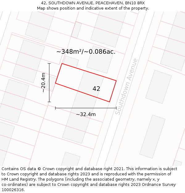 42, SOUTHDOWN AVENUE, PEACEHAVEN, BN10 8RX: Plot and title map