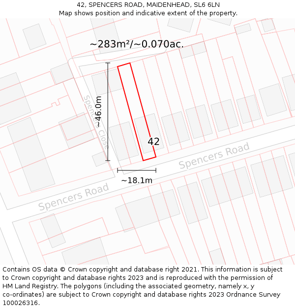 42, SPENCERS ROAD, MAIDENHEAD, SL6 6LN: Plot and title map