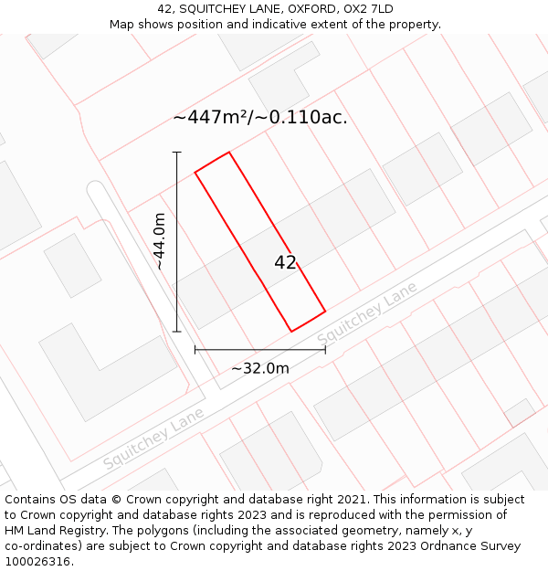 42, SQUITCHEY LANE, OXFORD, OX2 7LD: Plot and title map