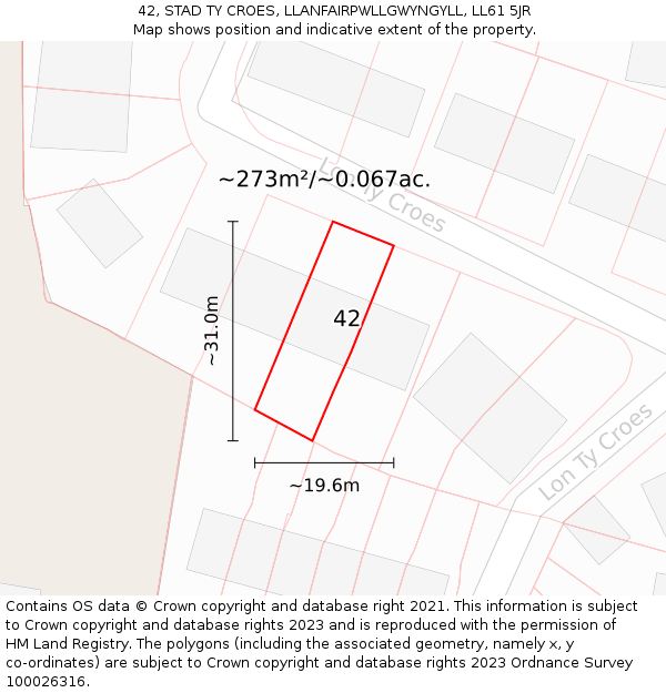 42, STAD TY CROES, LLANFAIRPWLLGWYNGYLL, LL61 5JR: Plot and title map