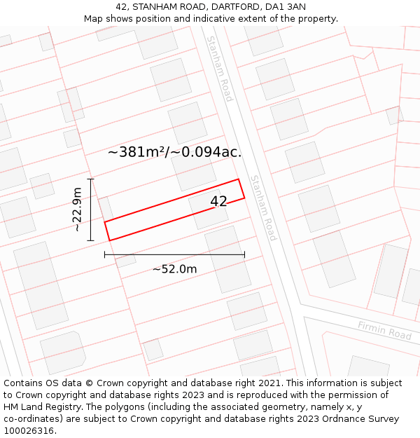 42, STANHAM ROAD, DARTFORD, DA1 3AN: Plot and title map