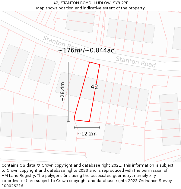 42, STANTON ROAD, LUDLOW, SY8 2PF: Plot and title map