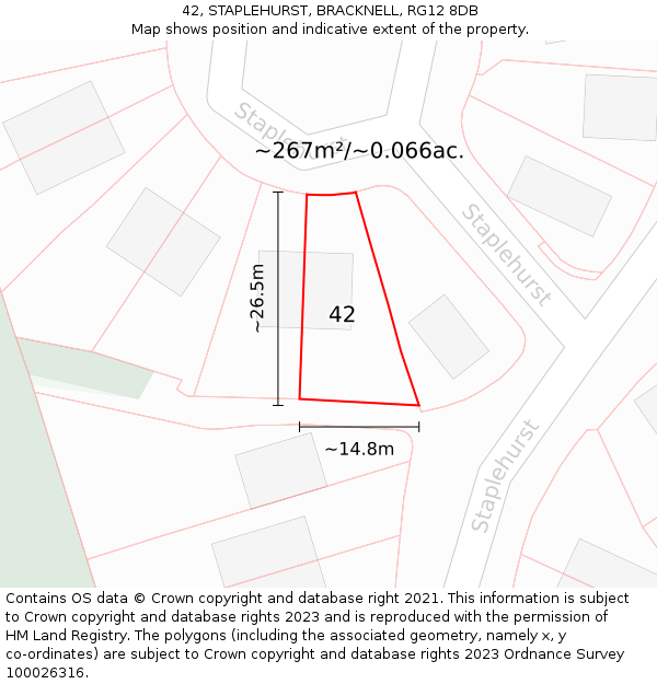 42, STAPLEHURST, BRACKNELL, RG12 8DB: Plot and title map