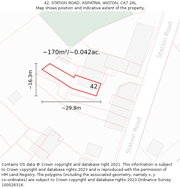 42, STATION ROAD, ASPATRIA, WIGTON, CA7 2AL: Plot and title map