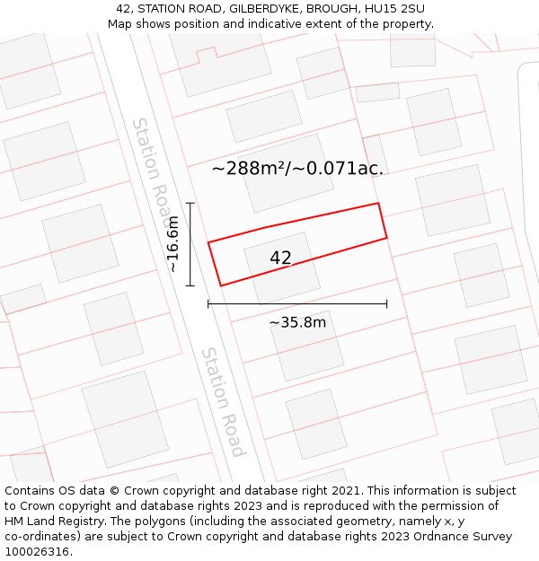 42, STATION ROAD, GILBERDYKE, BROUGH, HU15 2SU: Plot and title map