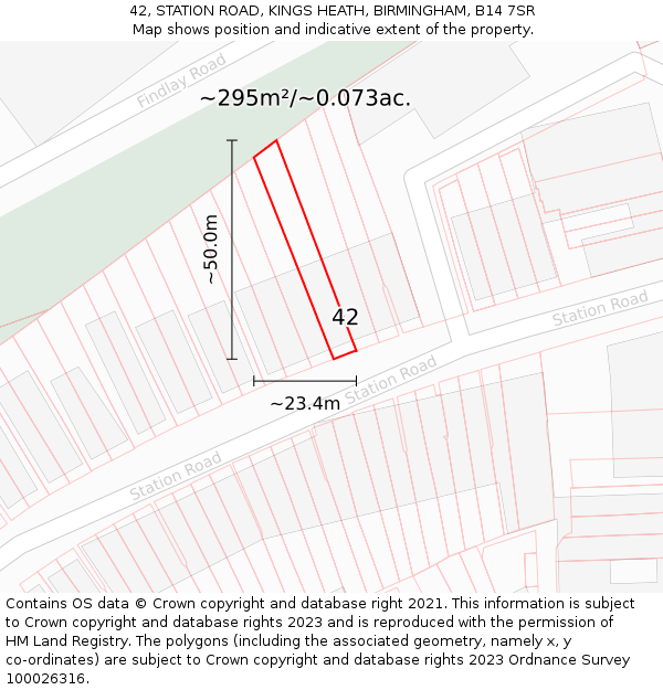 42, STATION ROAD, KINGS HEATH, BIRMINGHAM, B14 7SR: Plot and title map