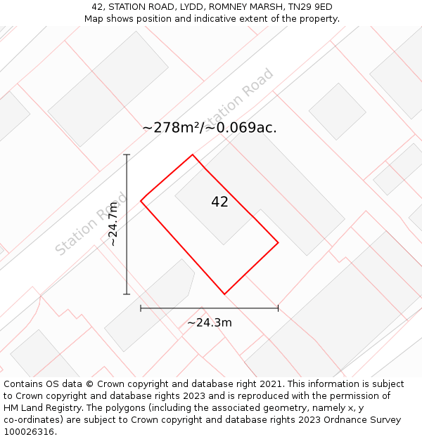 42, STATION ROAD, LYDD, ROMNEY MARSH, TN29 9ED: Plot and title map