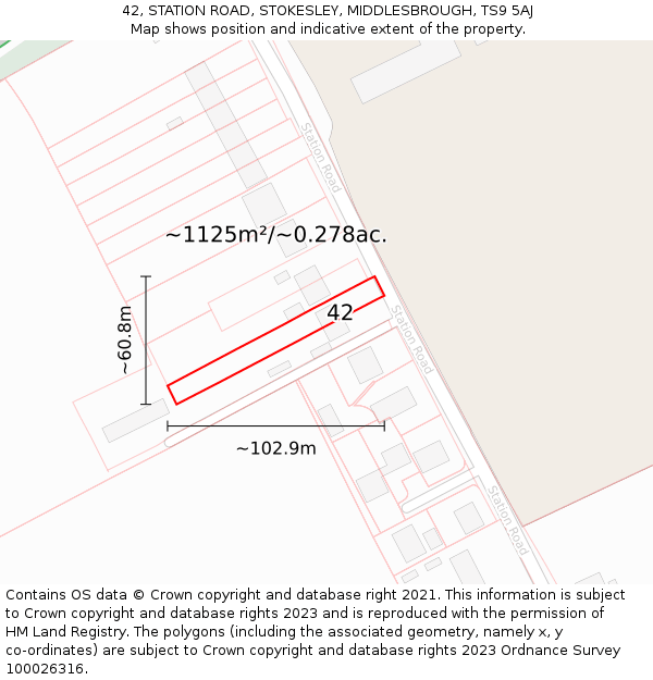 42, STATION ROAD, STOKESLEY, MIDDLESBROUGH, TS9 5AJ: Plot and title map