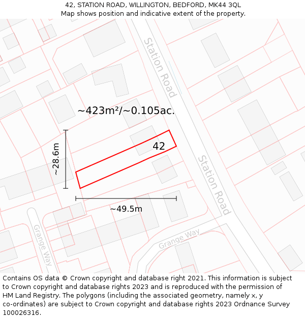 42, STATION ROAD, WILLINGTON, BEDFORD, MK44 3QL: Plot and title map