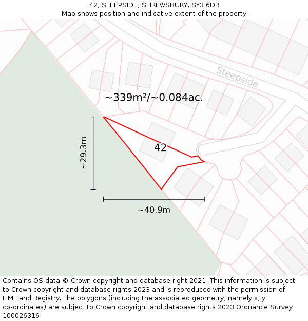 42, STEEPSIDE, SHREWSBURY, SY3 6DR: Plot and title map