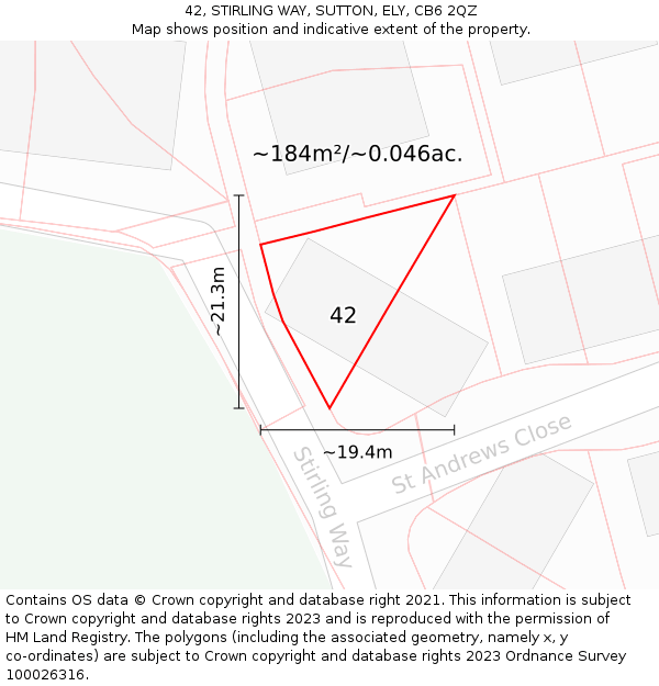 42, STIRLING WAY, SUTTON, ELY, CB6 2QZ: Plot and title map