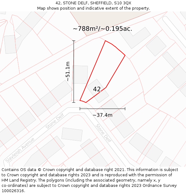 42, STONE DELF, SHEFFIELD, S10 3QX: Plot and title map