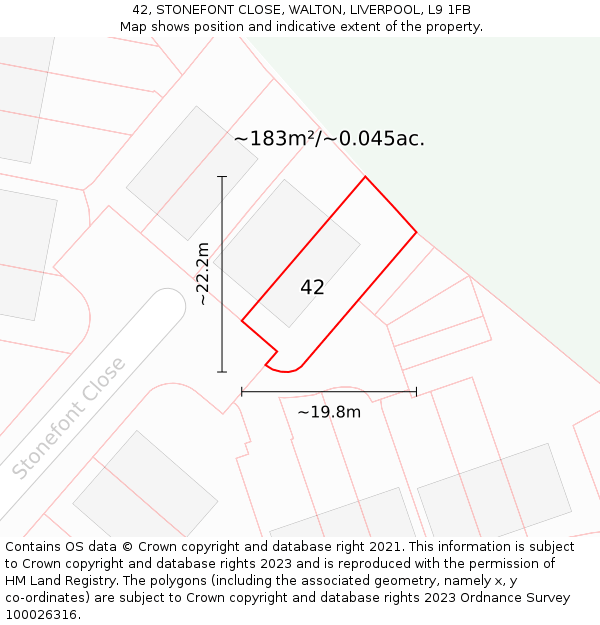 42, STONEFONT CLOSE, WALTON, LIVERPOOL, L9 1FB: Plot and title map