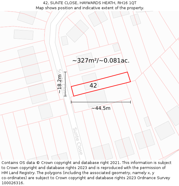 42, SUNTE CLOSE, HAYWARDS HEATH, RH16 1QT: Plot and title map