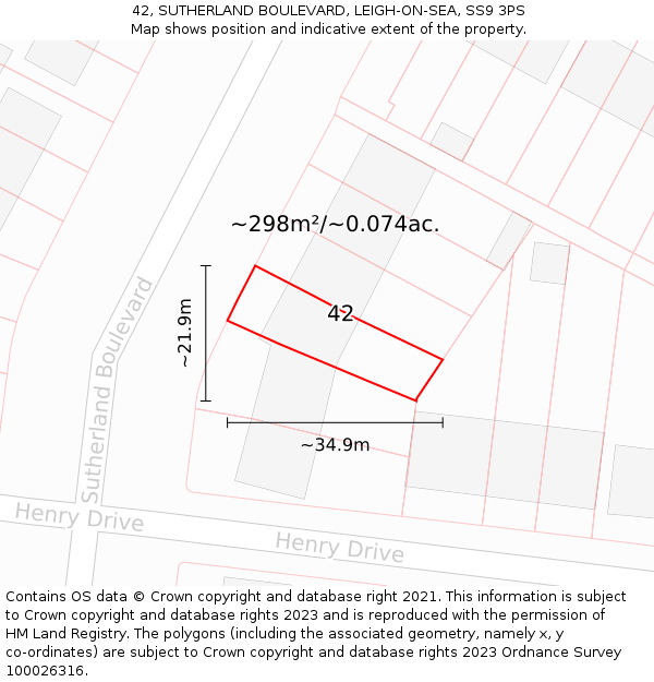 42, SUTHERLAND BOULEVARD, LEIGH-ON-SEA, SS9 3PS: Plot and title map