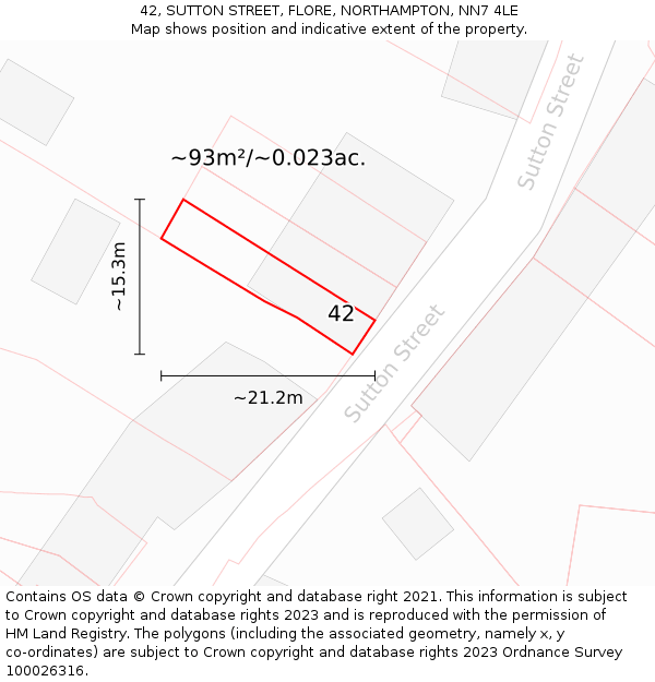 42, SUTTON STREET, FLORE, NORTHAMPTON, NN7 4LE: Plot and title map