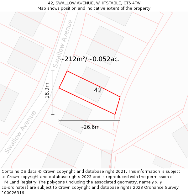 42, SWALLOW AVENUE, WHITSTABLE, CT5 4TW: Plot and title map