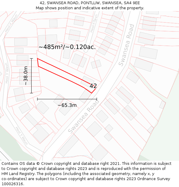 42, SWANSEA ROAD, PONTLLIW, SWANSEA, SA4 9EE: Plot and title map