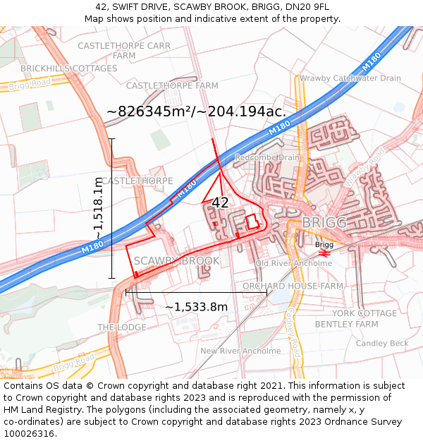 42, SWIFT DRIVE, SCAWBY BROOK, BRIGG, DN20 9FL: Plot and title map