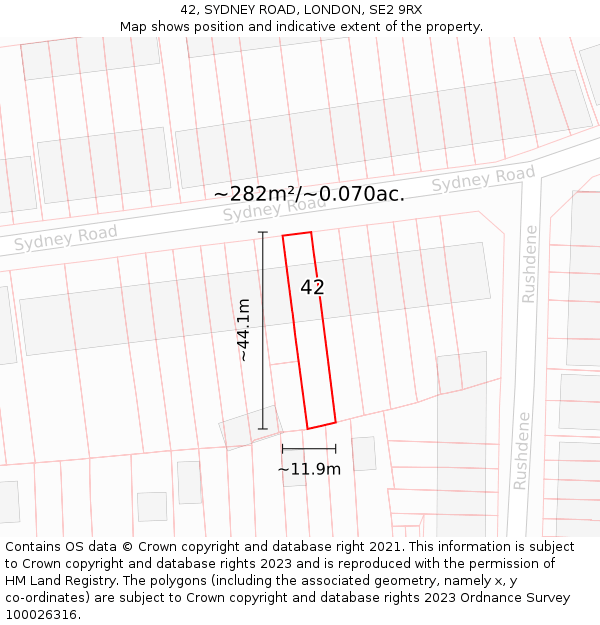 42, SYDNEY ROAD, LONDON, SE2 9RX: Plot and title map