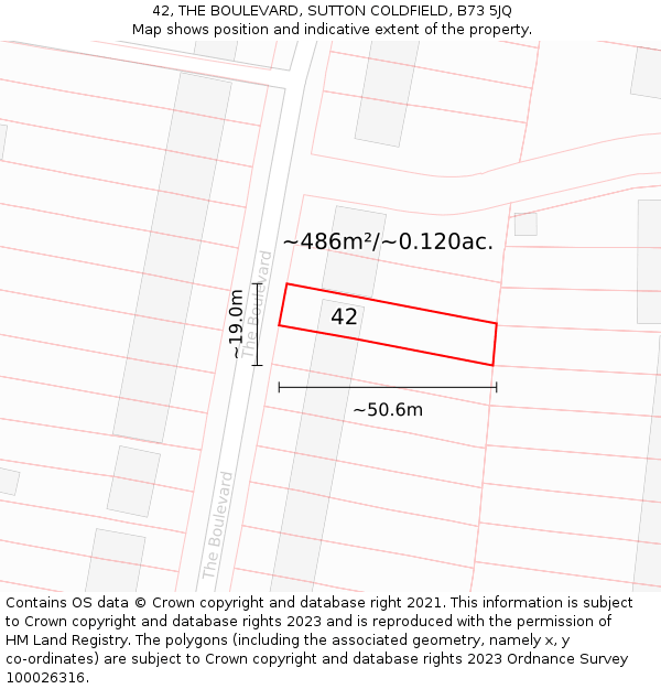 42, THE BOULEVARD, SUTTON COLDFIELD, B73 5JQ: Plot and title map