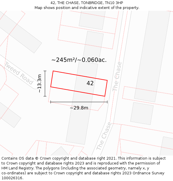 42, THE CHASE, TONBRIDGE, TN10 3HP: Plot and title map