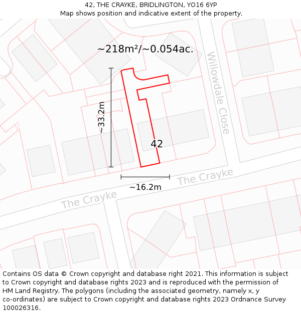 42, THE CRAYKE, BRIDLINGTON, YO16 6YP: Plot and title map