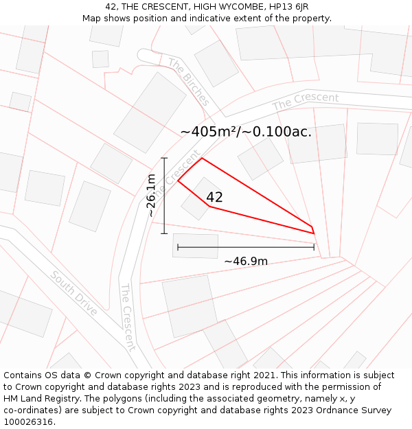 42, THE CRESCENT, HIGH WYCOMBE, HP13 6JR: Plot and title map